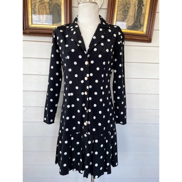 Blondie and Me Dresses & Skirts - Vintage 1980s Black White Polka Dot Pleated Dress